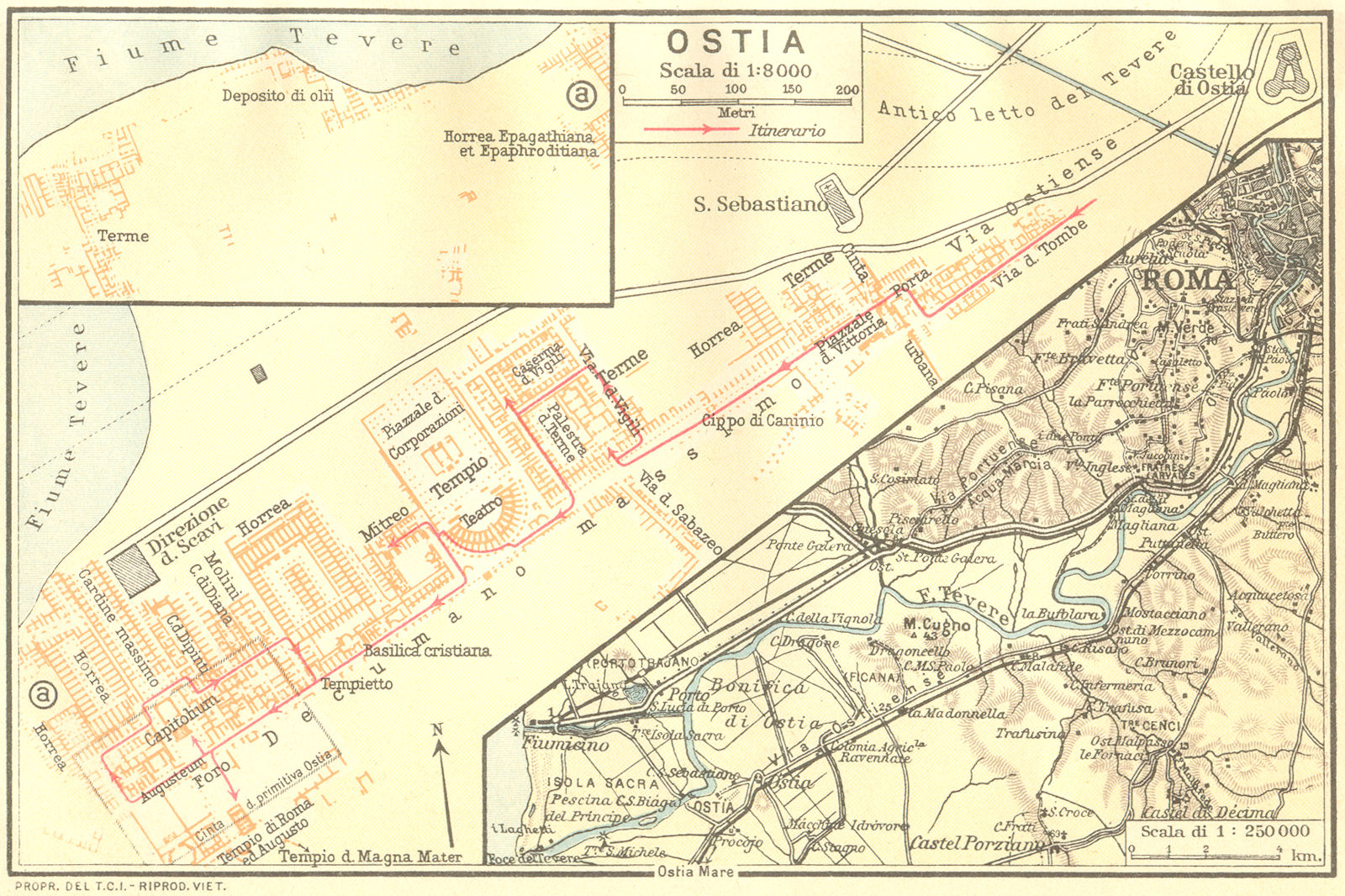 ROME. Ostia 1925 old vintage map plan chart